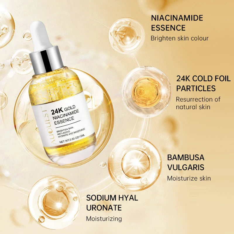 Niacinamide Face Serum Whitening Moisturizing Dark Spot Removal 24k Gold Hyaluronic Acid Rejuvenation Facial Serum Skin Care