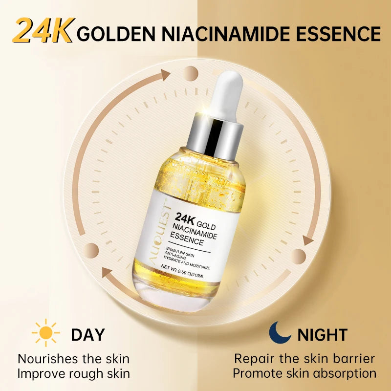 Niacinamide Face Serum Whitening Moisturizing Dark Spot Removal 24k Gold Hyaluronic Acid Rejuvenation Facial Serum Skin Care