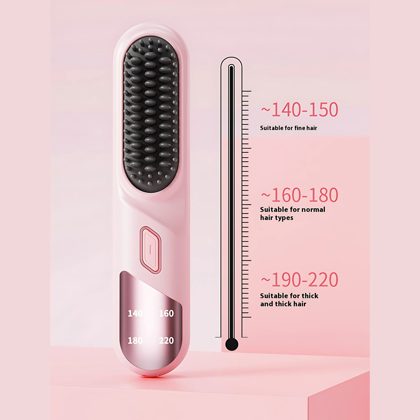 Pink hair straightener styling device comb with temperature. 