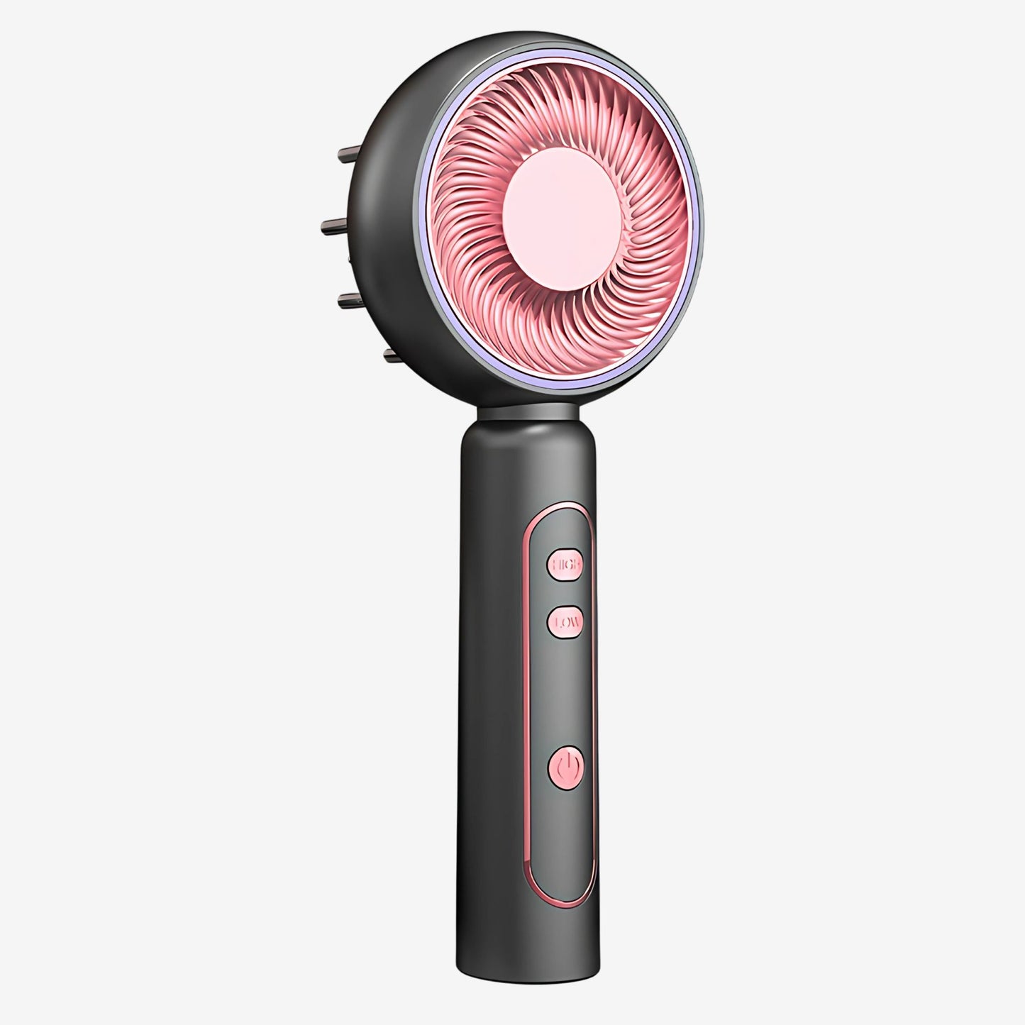 Red light scalp massager hair growth brush in grey and pink.