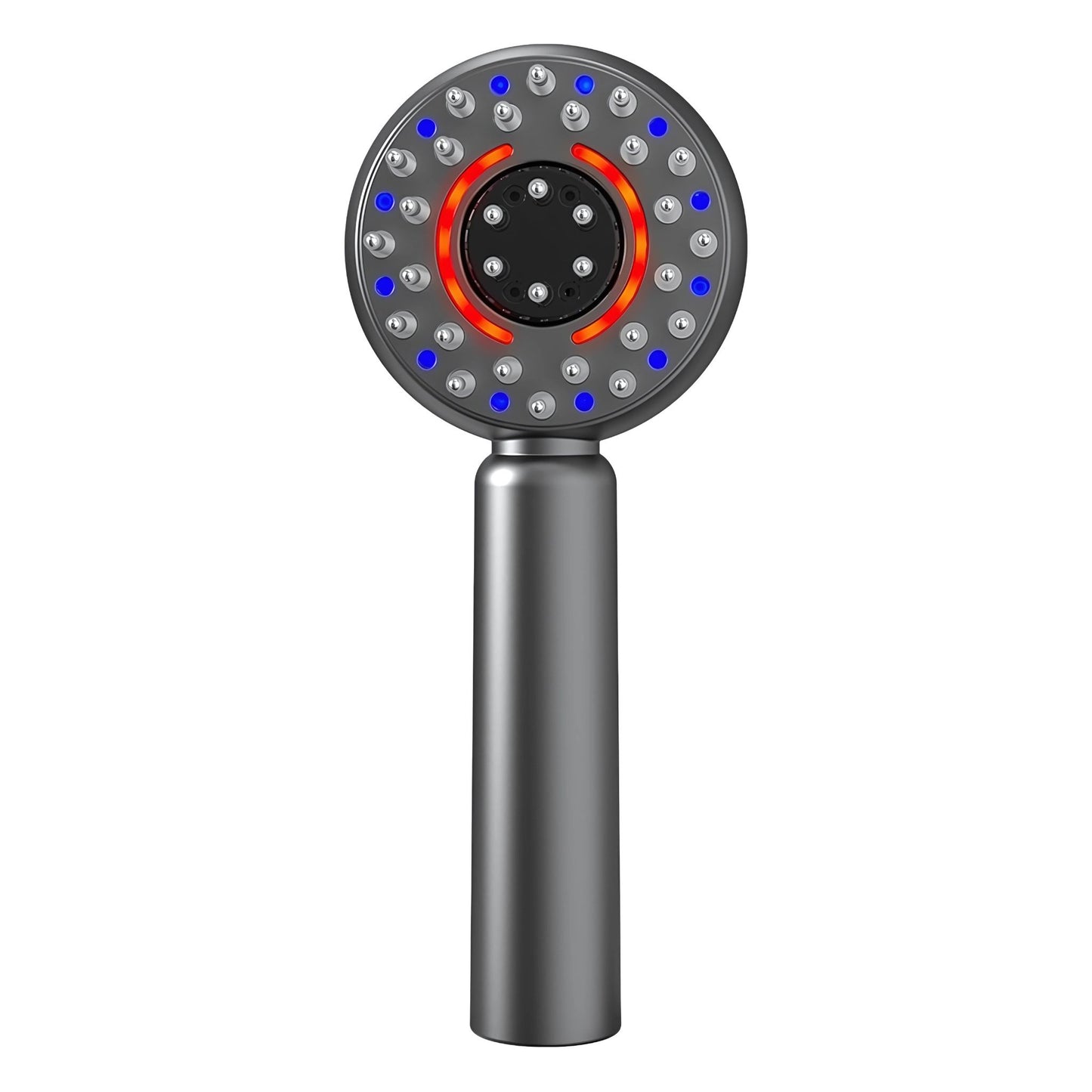 Grey, scalp massager with red light therapy.