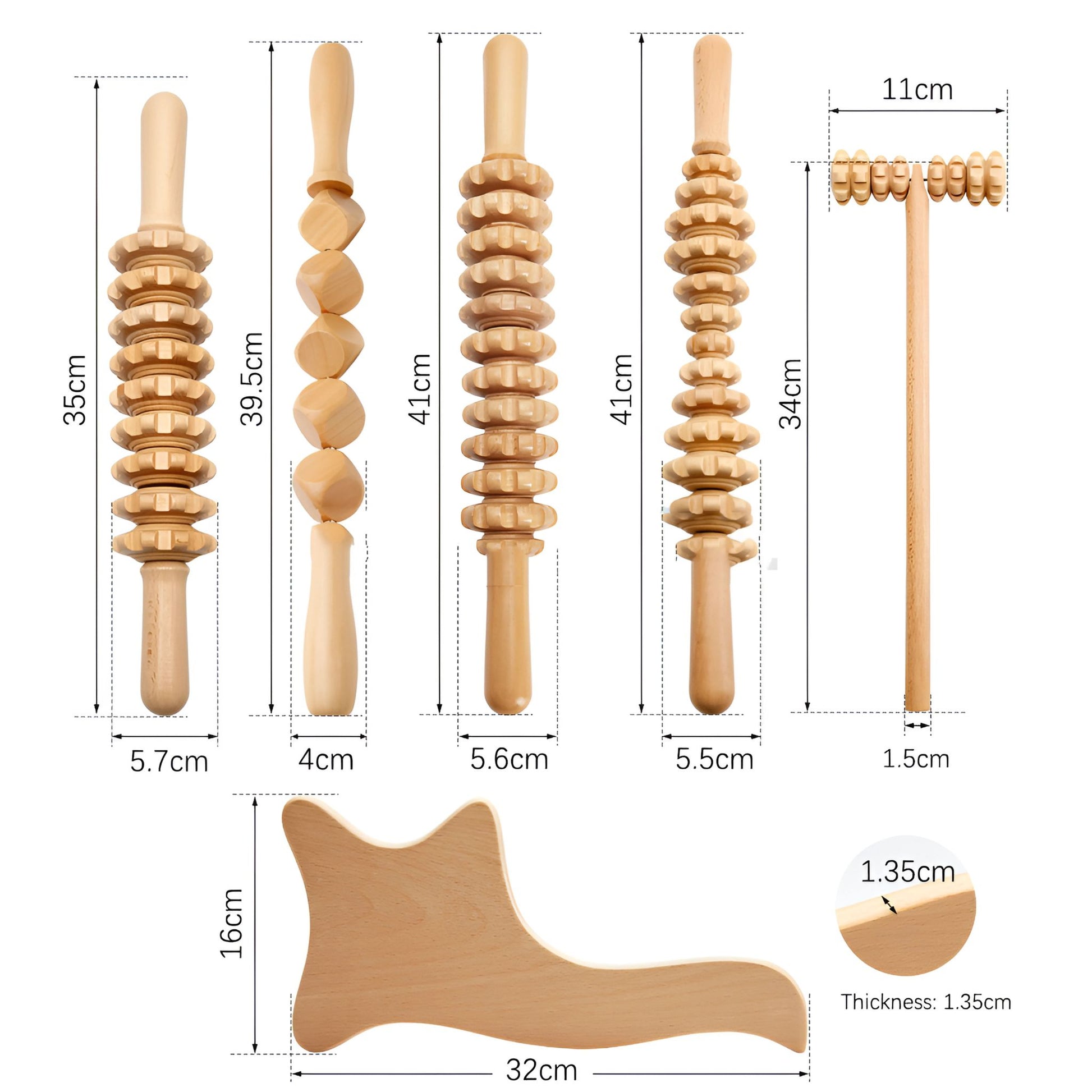 Wooden body massager tools size information.